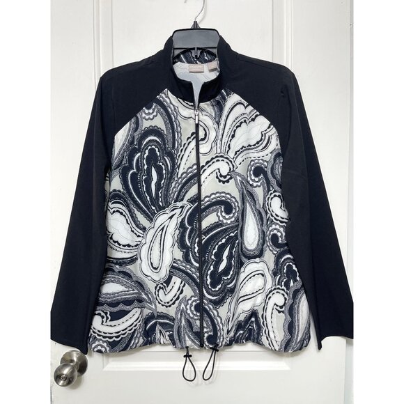 Chico's Zenergy Black & White Paisley Print Zip-Up Sport  Jacket Size 2 / US 12/ - Picture 12 of 12